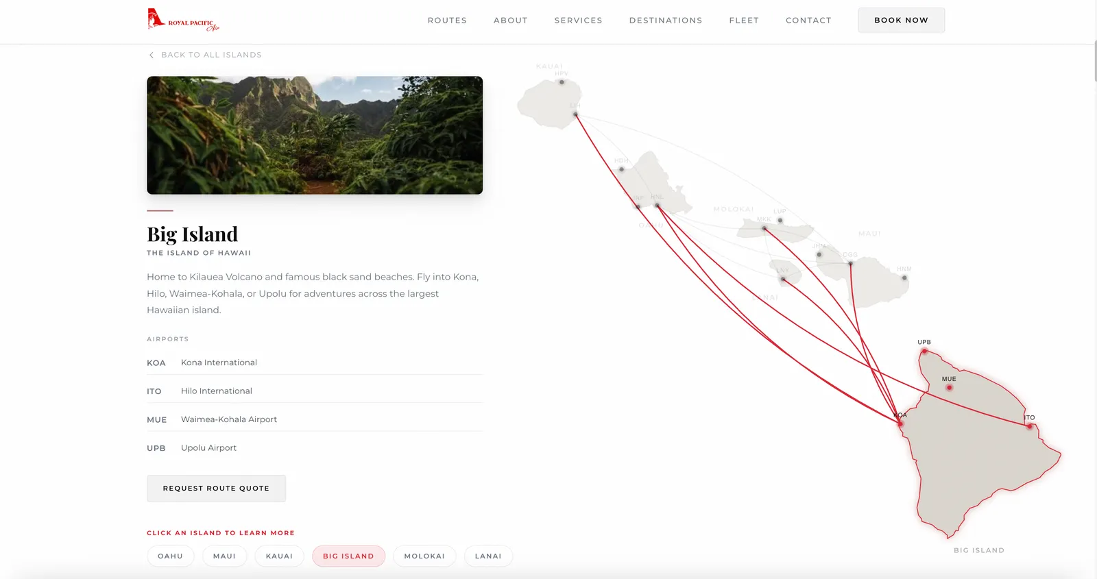 Royal Pacific Air charter inquiry and island route details