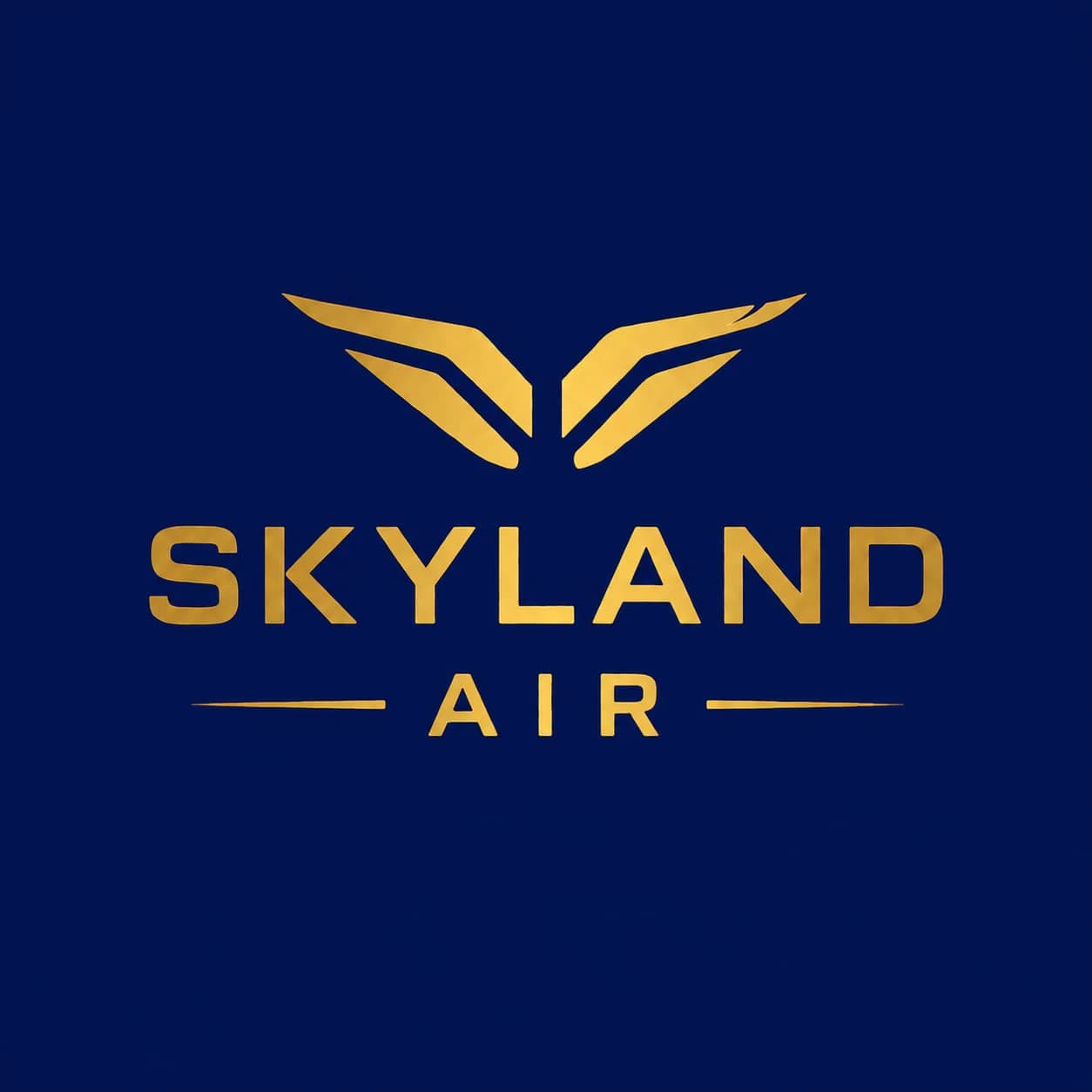 Skyland Air's rebranded gold wing logo on navy